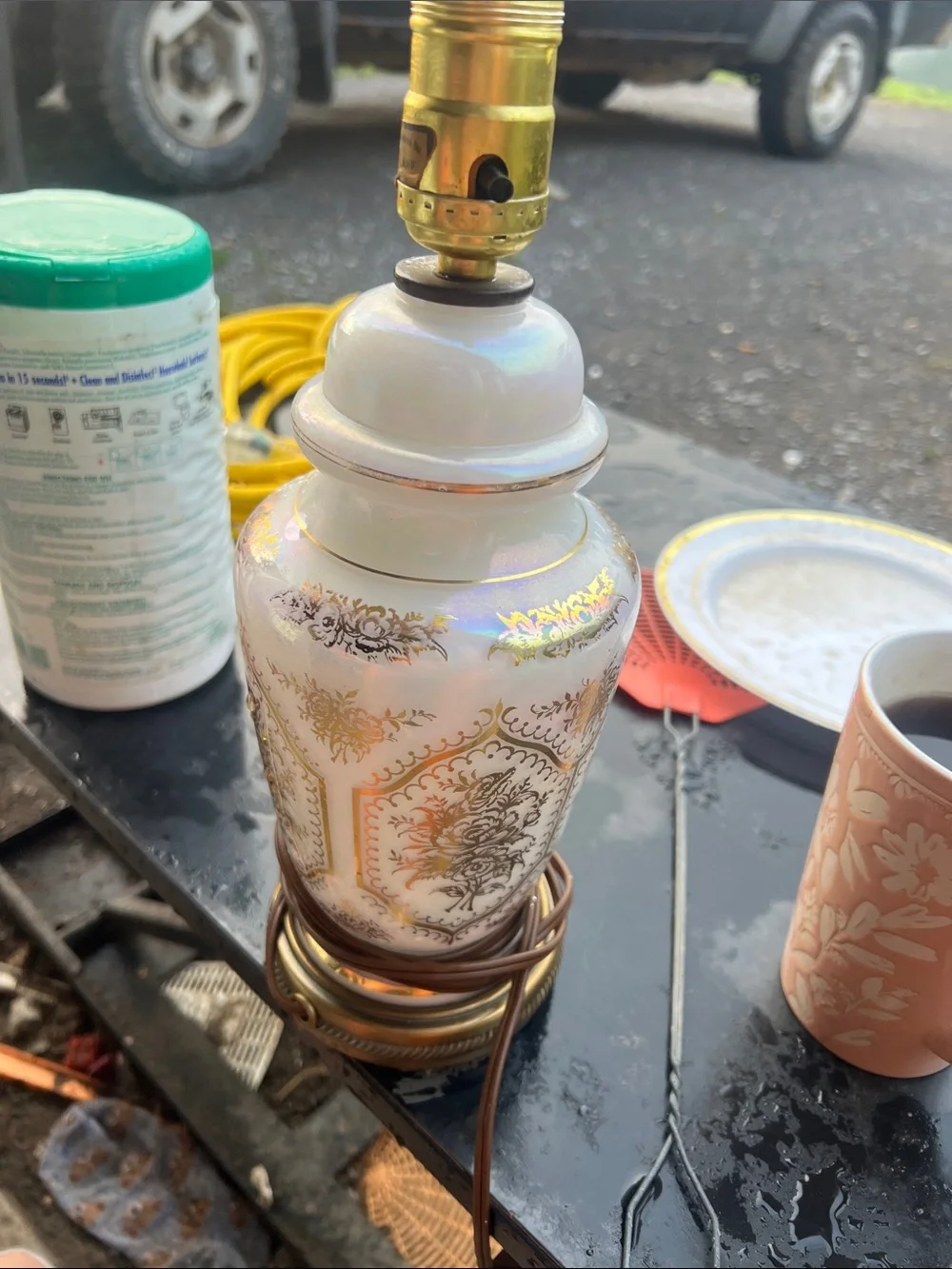 Source Unknown White and Gold Decorative Table Lantern